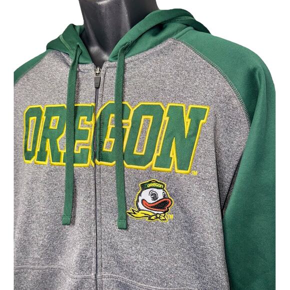 Champion Elite Oregon Ducks Full Zip Hoodie Jacket Men's M Gray Green Appliqué - Picture 2 of 8